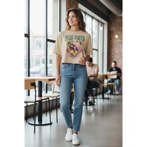 Pink Floyd Graphic Crop T Shirt‎ XS/TP Beige Short Sleeve Band Tee